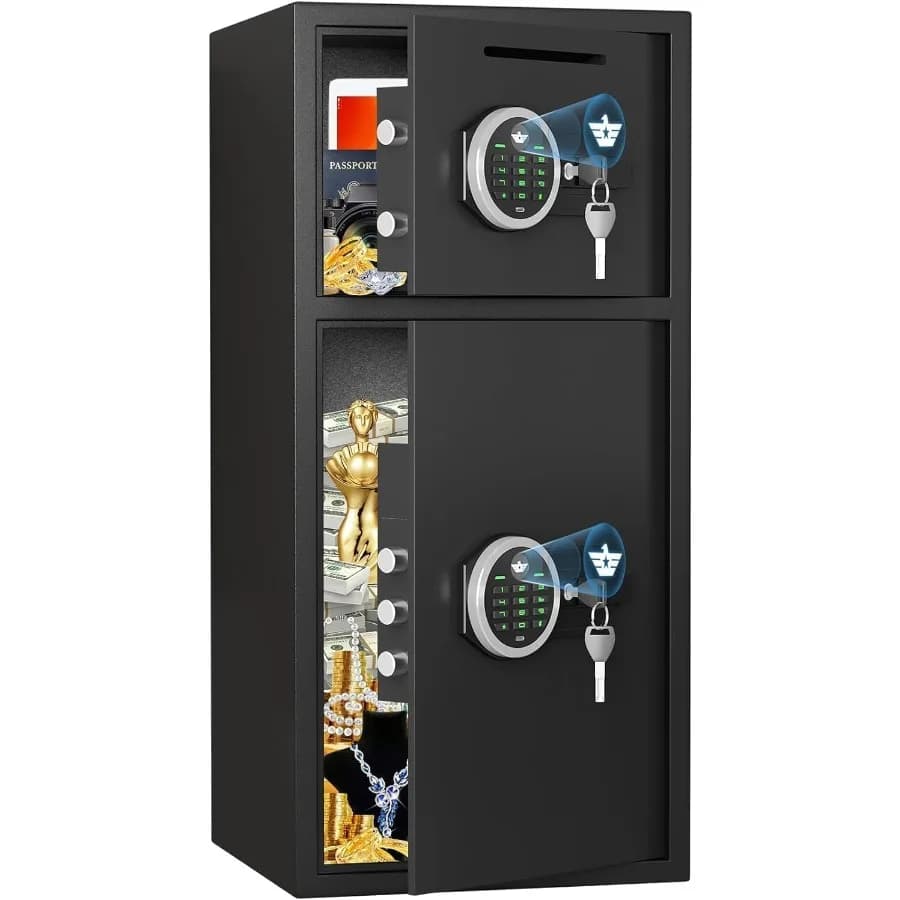 Cassetta di sicurezza grande a doppia porta Cassaforte di sicurezza ignifuga impermeabile da 6,5 piedi cubi con luce LED e doppio sistema di allarme Casseforti domestici digitali