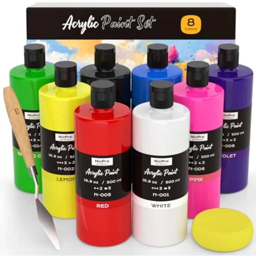 Large Bulk Acrylic Paint Set 16.9 oz, 500 ml,Rich Pigments, Non Toxic Craft Paint for Multi Surface, Canvas, Wood, Leather, Cer