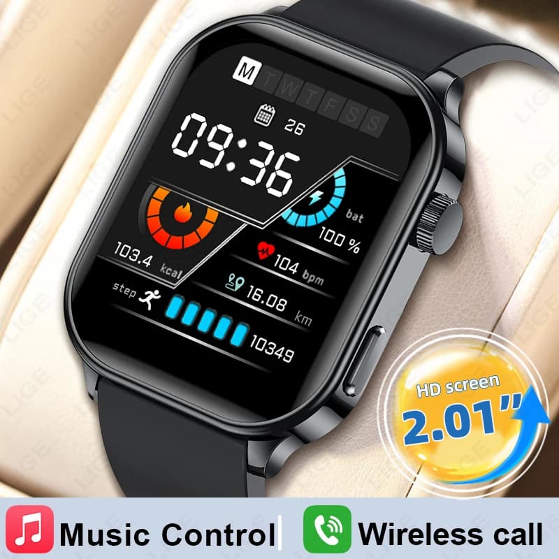LIGE Nuovo Astuto Della Vigilanza Degli Uomini 2.01 pollici Bluetooth Chiamata Frequenza Cardiaca Ossigeno Nel Sangue Sonno Salute Monitor Impermeabile Smartwatch Sport 2026