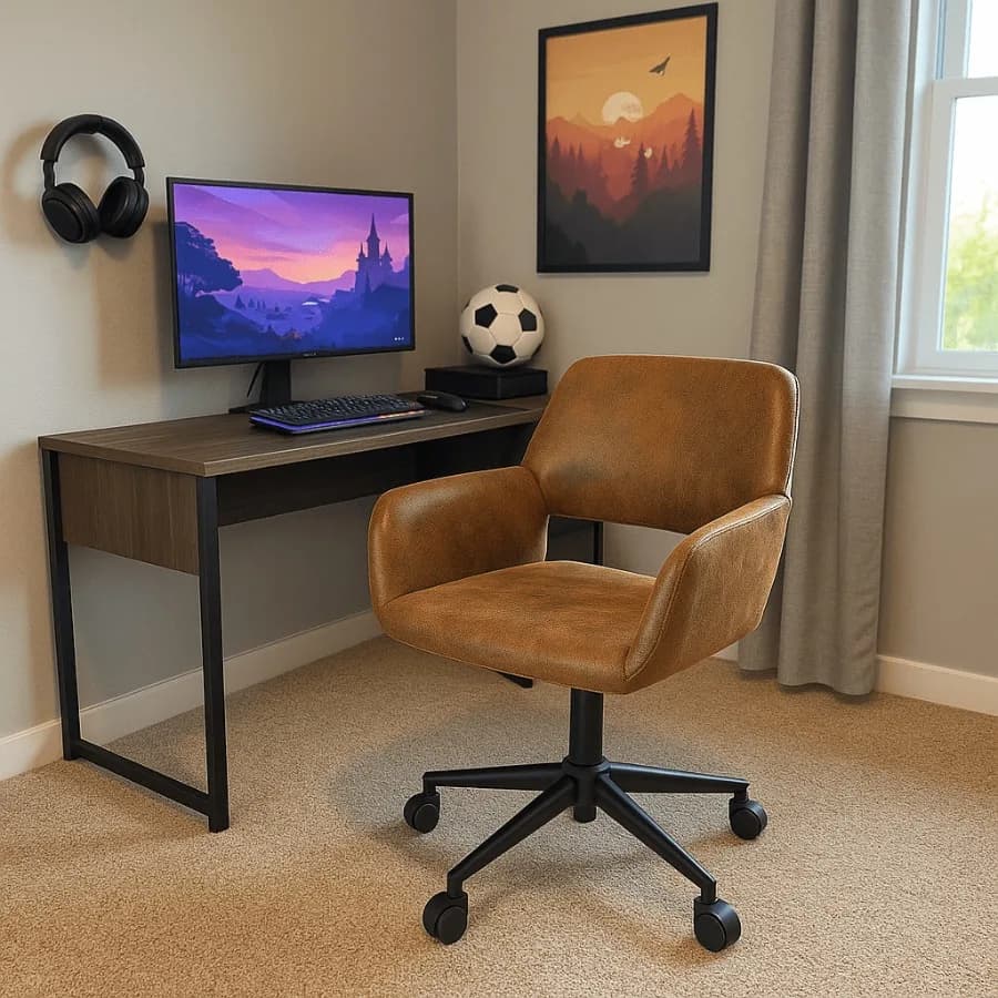 Swivel Gaming Chair for Teen Game Room and Cozy Gaming Corner Brown