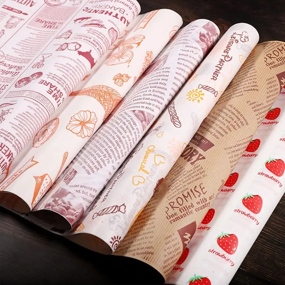 Involucri per alimenti in stile giornale antiaderente carta da imballaggio carta da imballaggio carta cerata carta da forno a prova di olio imballaggio alimentare
