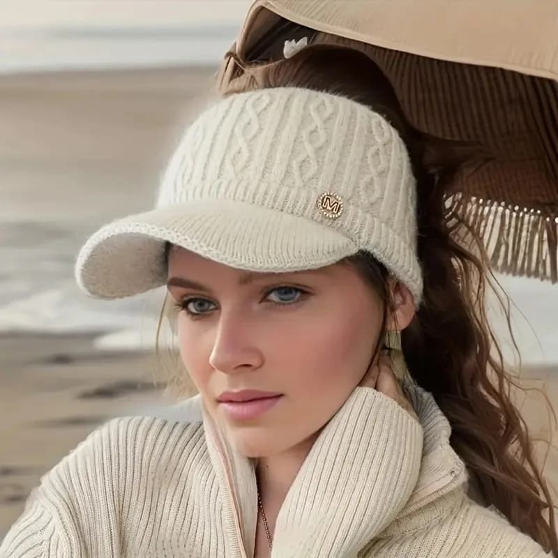 Winter Hat in Lana with Visiera in Becco d'Anatra, Berretto Versatile to Fashion for Teenagers, Female Hat with Opening for Horsetail, Hot Berretto Maglia Padded for Esterni