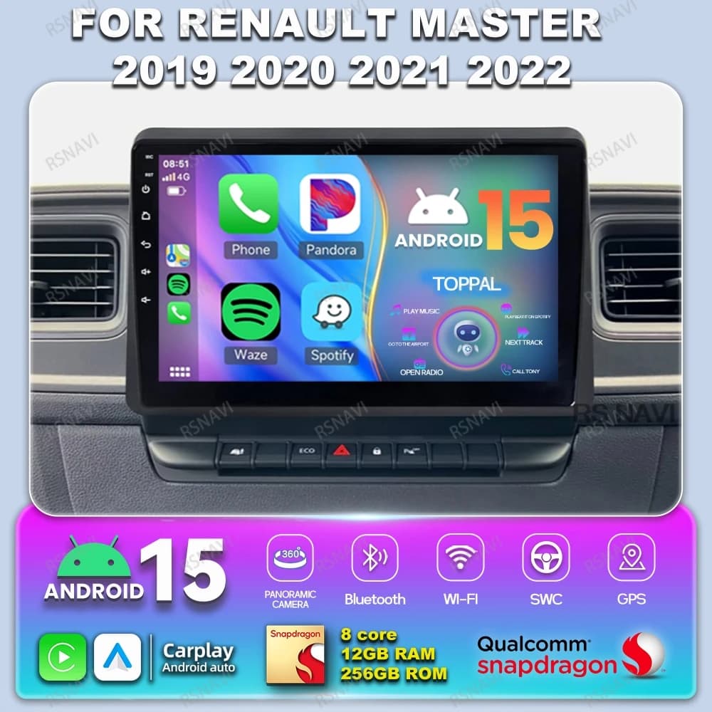 Android 14 For Renault Master 2019 2020 2021 2022 Viedo Player 5G WIFI Autoradio DSP Stereo QLED 4G LTE Head Unit Qualcomm BT