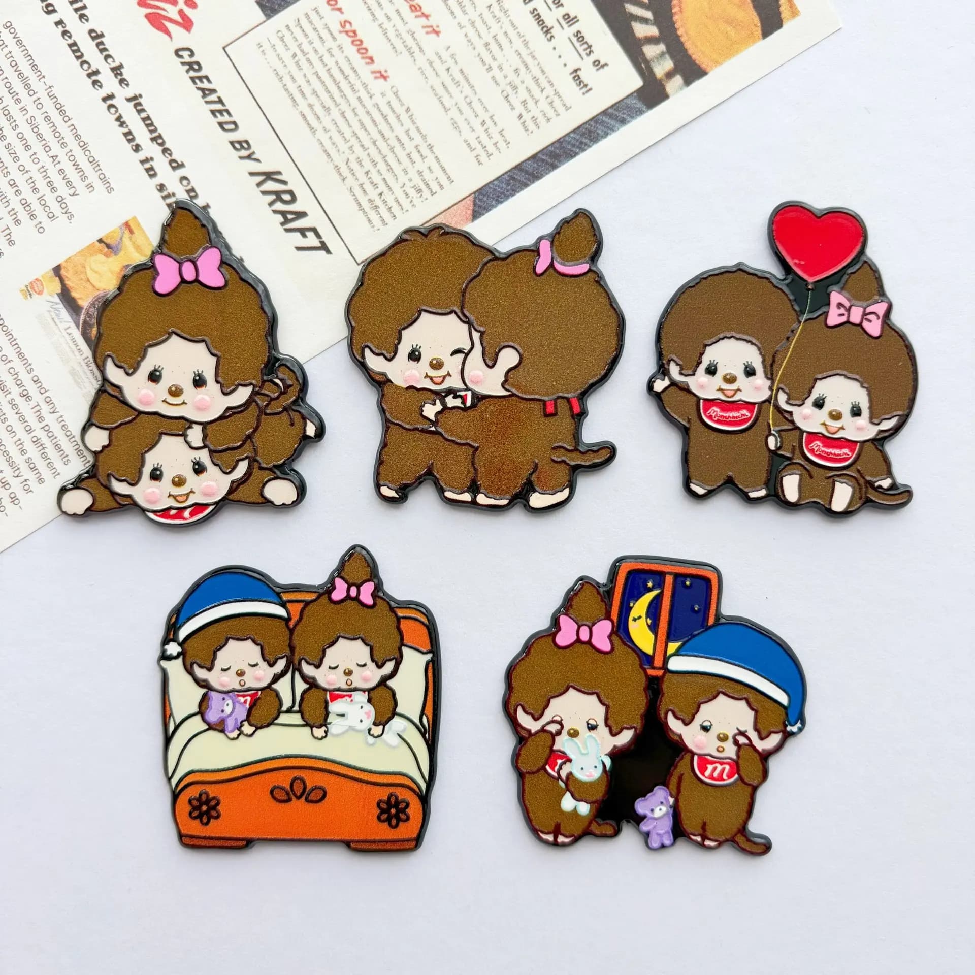 5pcs large acetic acid board embossed cartoon Moji Qi patch DIY hair clip brooch refrigerator sticker accessories