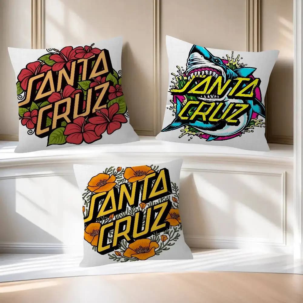 Decorative cushion cover 45x45 with skateboard logo Santa Cruz, for interior design, home decoration, bedroom, sofa, bed, armchair