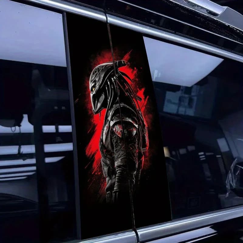 Coppia di Adesivi per Auto con Motivo Predator Rosso, Tema Cartone Animato, Adesivi in PVC a Forma di B, Autoadesivi, Impermeabili e Resistenti ai Graffi