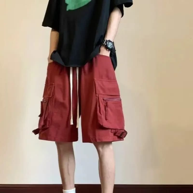 Pantaloncini cargo Bermuda da uomo larghi con cordino Pantaloni corti da uomo Elastico in vita Abiti rossi Casual Distressed Beautiful Y2k