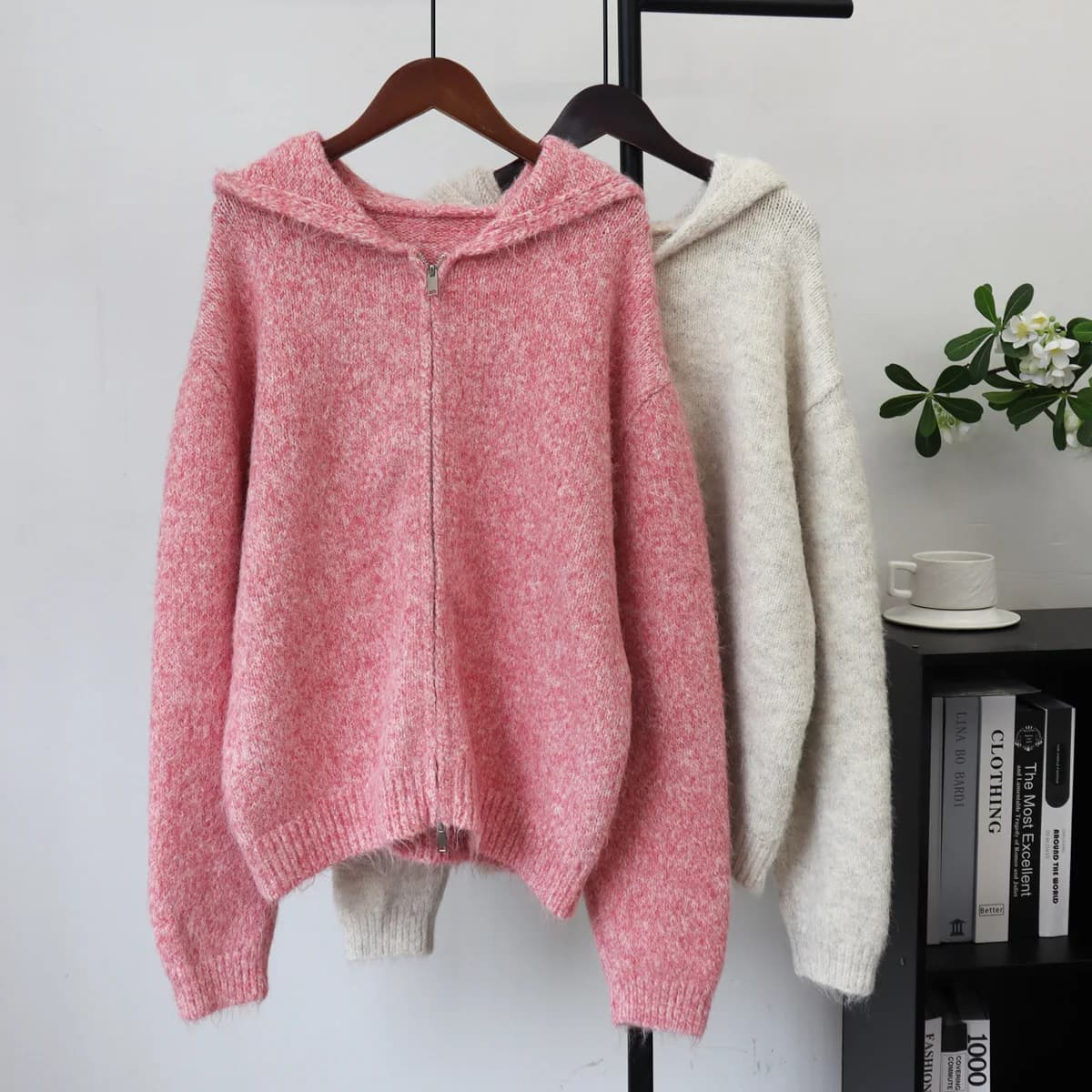 Women Cardigan Coats Vintage Hooded Zipper Jackets Full Sleeve Jumpers Y2k Streetwear Elegant Knit Open Stitch Autumn Winter