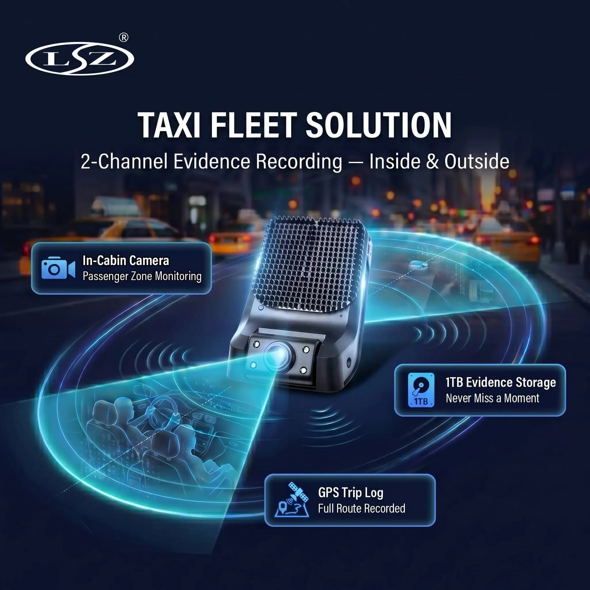 4G GPS Taxi Dash Cam Front and Interior Dual Lens 1080P AI Mobile DVR with DMS Fatigue Detection Emergency Panic Button Support