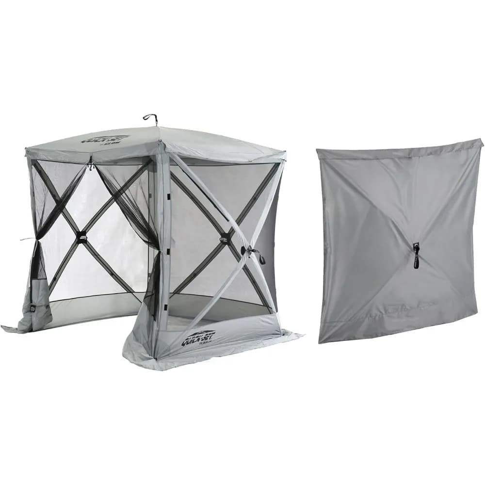 Quick Set Traveller 6 x 6 Piedi Baldacchino portatile da esterno a 4 lati, Grigio + Set rapido Tenda con mozzo per schermo Pannelli per vento e sole, Accessorio Onl