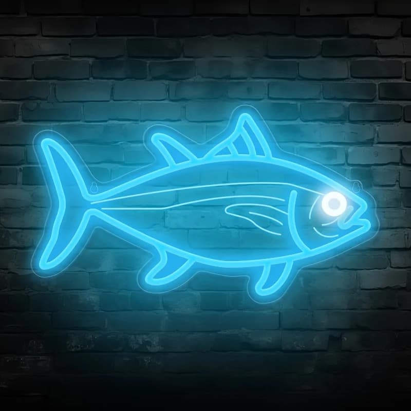Insegna al Neon a Forma di Tonno Blu, Luce LED Dimmerabile per Ristoranti di Pesce, Bar, Case al Mare, Negozi di Pesca, Decorazione Murale per Man Cave, Regalo