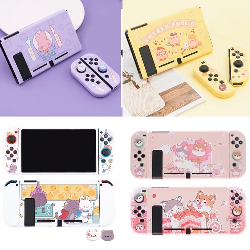Custodia Protettiva Morbida in TPU con Design Coniglio Gatto Rosa Viola per Console Nintendo Switch NS e Controller Joy-Con