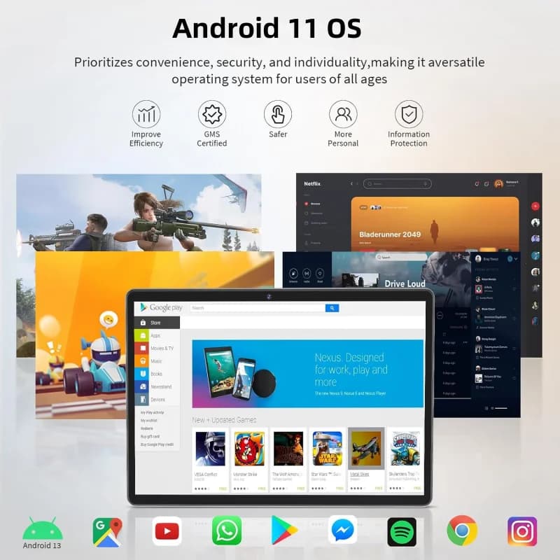 Tablet Android 11 MX2 da 10.1 Pollici, Processore Allwinner A133 Quad Core a 64 bit 1.6GHz, 4GB RAM, 64GB ROM, Fotocamera 5MP+8MP, Batteria 5000mAh, Type-C