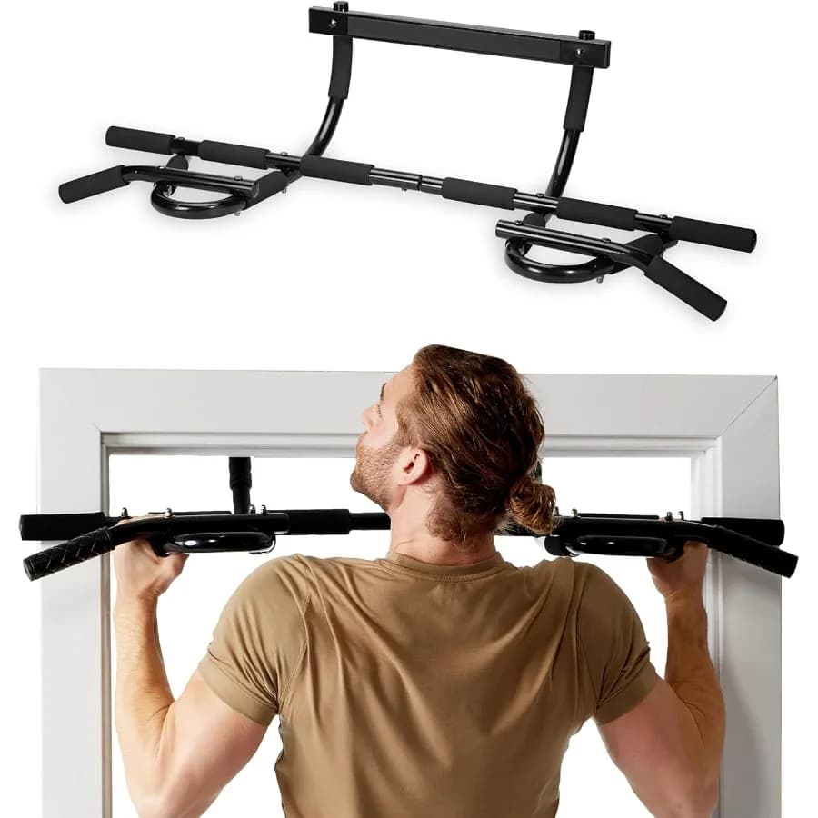 Traction bar Traction bar for mounting on door frame with 8 grips and 12 grips for versatile workouts Robust steel frame with foam handles On