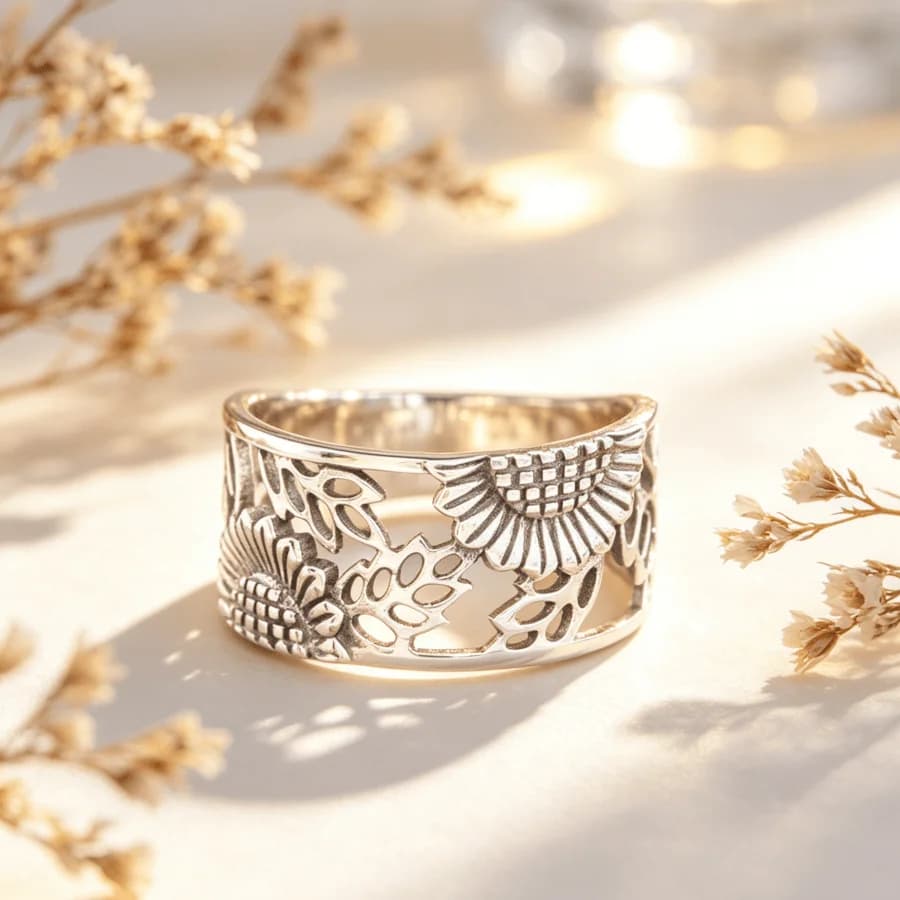 JK Ladies' Simple Retro Sunflower Ring, Suitable for Holiday Gifts, Jewelry, Daily Wear, Banquets and Other Occasions