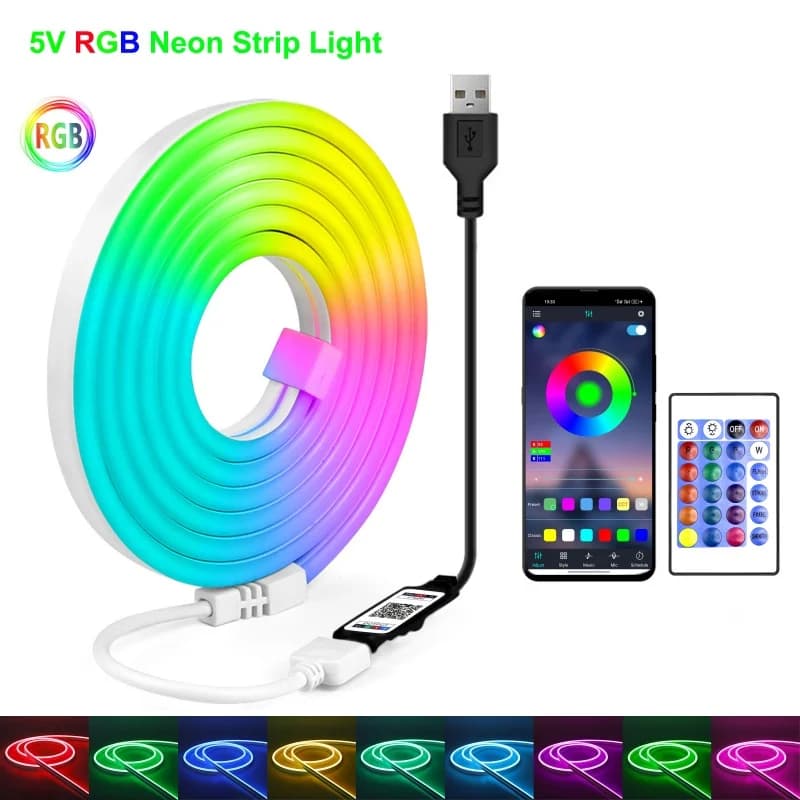 RGB LED Neon Strip 5V USB Bluetooth APP Remote Control Neon Rope Lights Flexible Light Outdoor IP67 Waterproof for Indoor Decor
