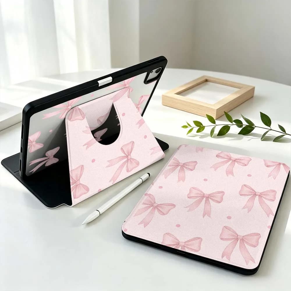 Artistic Design Bow For Samsung Galaxy Tab S11 S10 S9 S8 A11 FE Plus Ultra 360° Rotation Stylus Storage Tablet Case