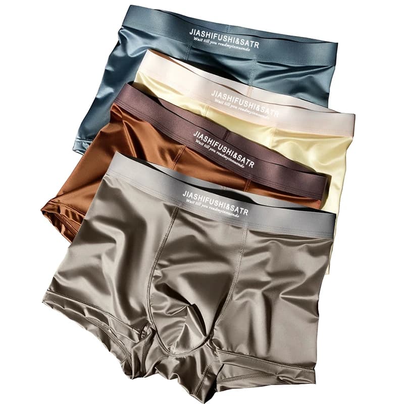 4 Pack Men's Premium Lustrous Silky Boxer Briefs Contour Fit Wide Woven Band All-Season Lightweight Underwear Set