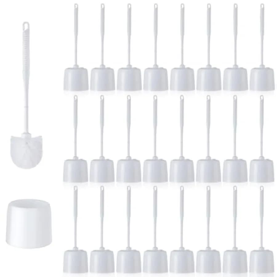 Set di 24 Spazzole per WC con Supporto per Pulizia Profonda del Gabinetto del Bagno, Altezza 14,57 Pollici, Bianco