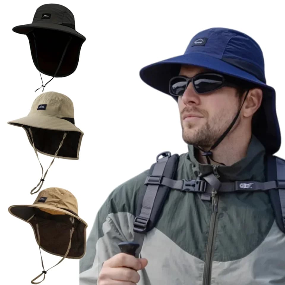 Cappello estivo con protezione per il collo – Cappello a secchiello unisex a tesa larga, impermeabile e ad asciugatura rapida, in rete traspirante per escursionismo e pesca