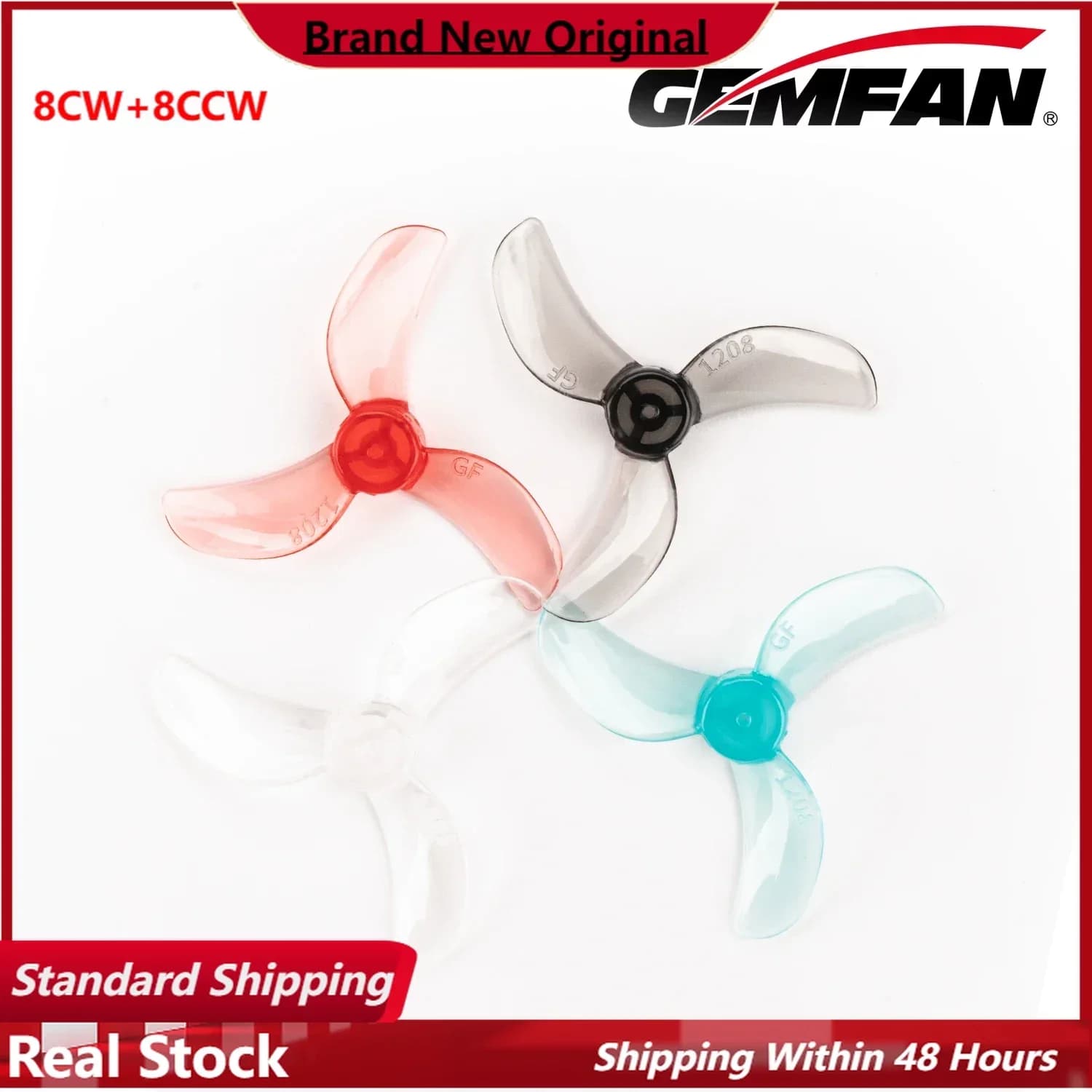 8 pairs (8CW + 8CCW) Gemfan 1208 31mm 3 blade propeller 0.8 mm 1 mm 1.5 mm (random color) for FPV drones Tinywhoop DIY Parts