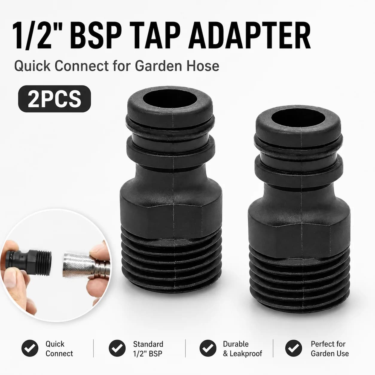 BSP 1/2 Inch Threaded Faucet Adapter, 2/4 Pieces, Quick Connector for Pipe, Garden Irrigation Pipe Fittings, Home Gardening