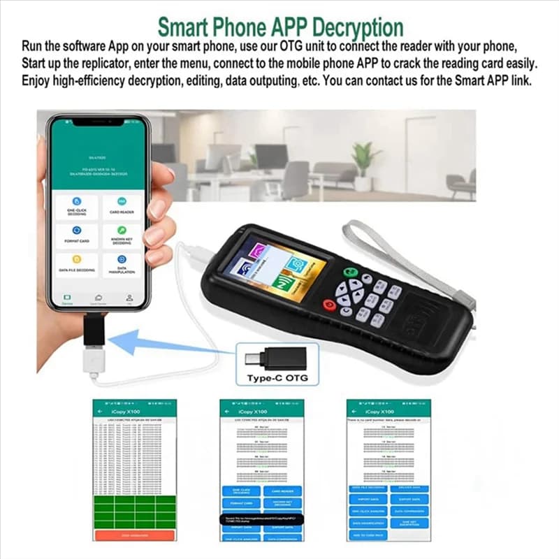 B50C X100 RFID NFC Smart Card Reader Writer + 5XUID/5200 Portachiavi RFID Duplicatore ID IC Card Programmatore Copiatrice chiave crittografata