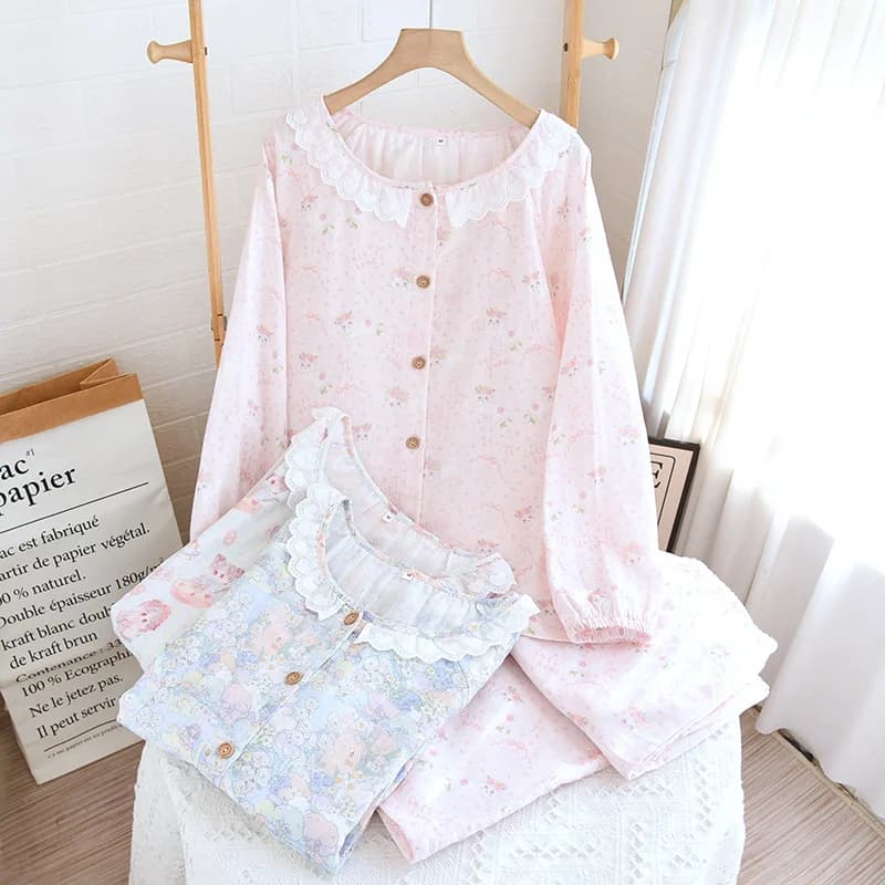 Pigiama da donna primavera e autunno dolce cartone animato stampato carino vestiti per la casa girocollo 2025 pantaloni a maniche lunghe set da due pezzi