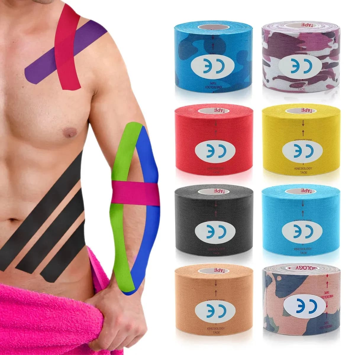 1 Pezzo Nastro Kinesiologico Sportivo Impermeabile, Adesivo per Recupero Muscolare, Protezione e Sollievo dal Dolore, per Tennis e Palestra
