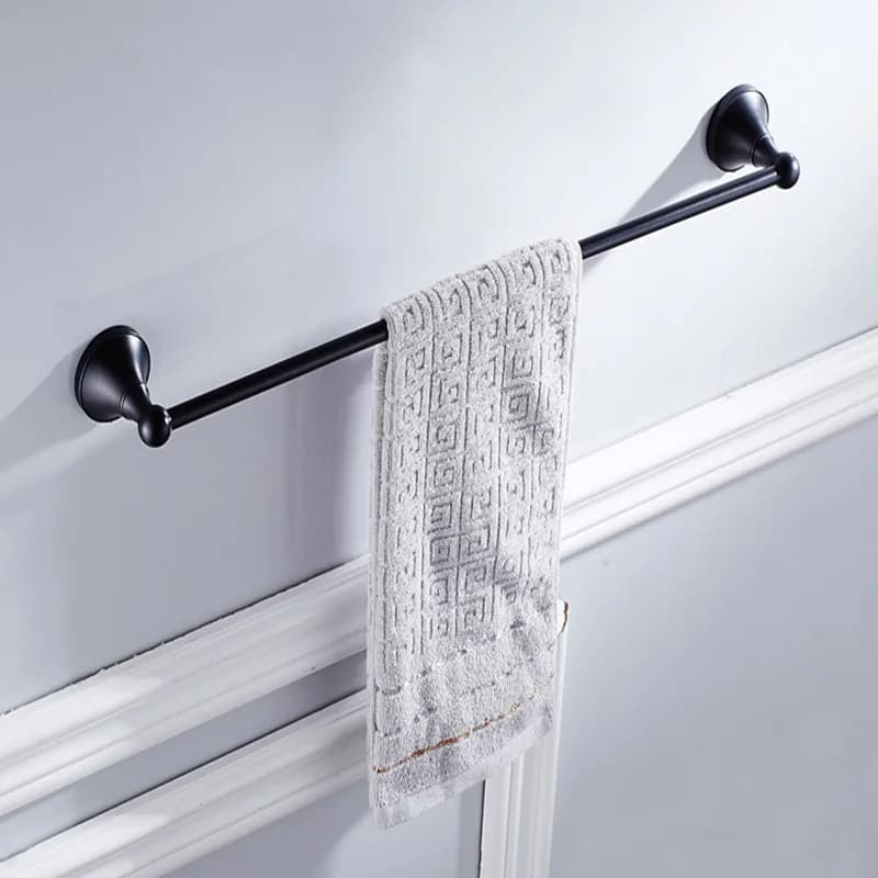 Portasciugamani singolo nero, realizzato in ottone massiccio, finitura cromata, accessori per il bagno, accessori per il bagno 50 cm