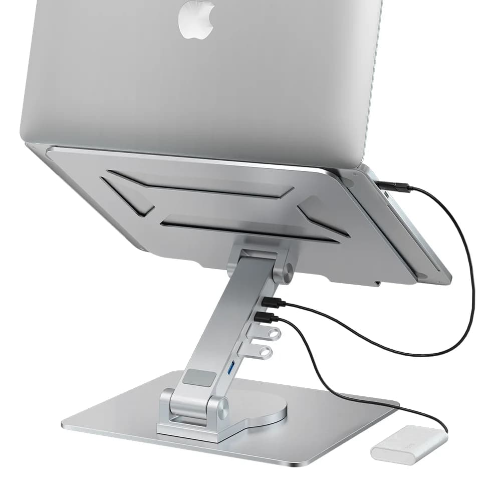 Supporto per laptop pieghevole girevole girevole a 360 gradi Supporto per laptop in alluminio regolabile portatile da tavolo con hub USB