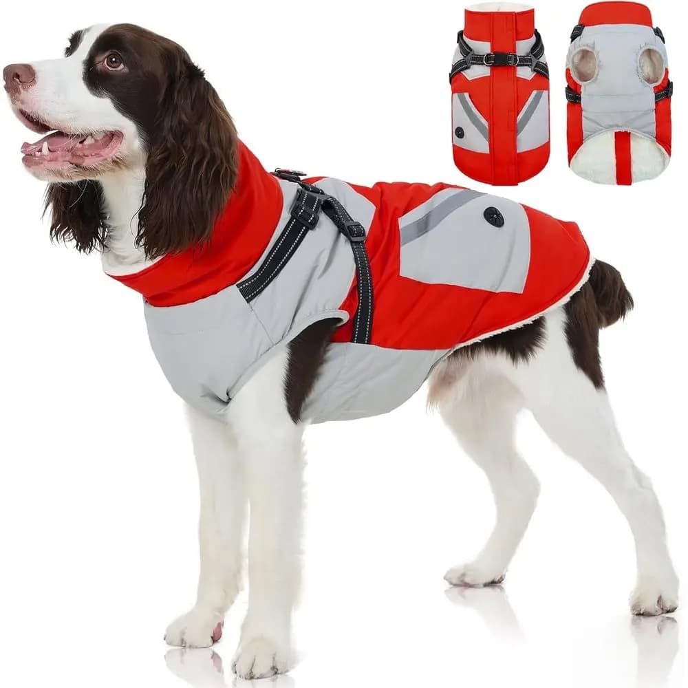 Cappotto Invernale per Cani di Taglia Grande con Imbracatura Integrata, Gilet Impermeabile e Riflettente per Climi Freddi, XL Rosso