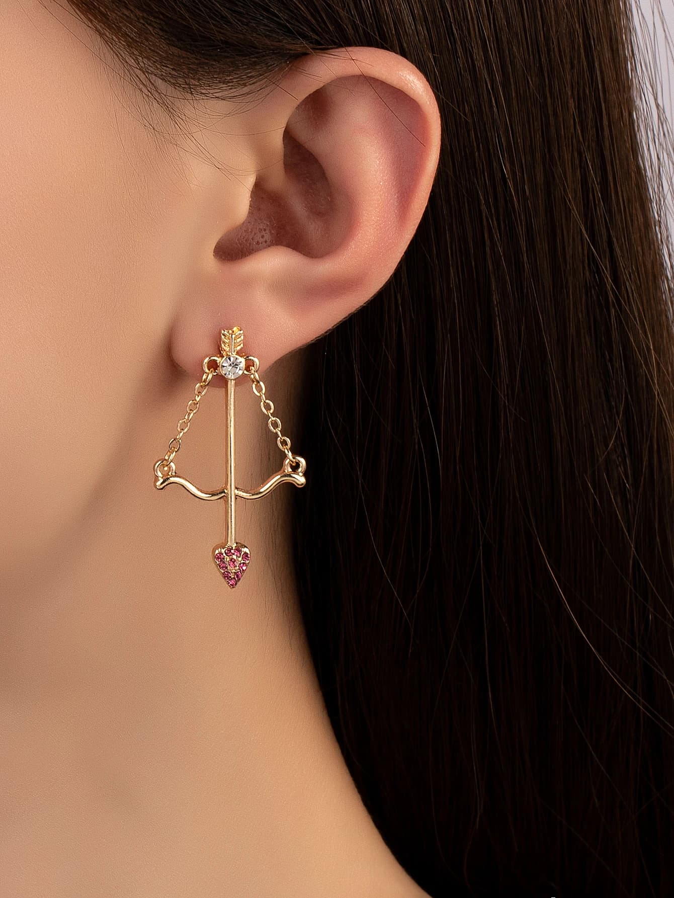 1 paio di orecchini con fiocco a forma di cuore rosa dolce e carino, gioielli di moda da donna tempestati di diamanti placcati in oro di alta qualità, accattivanti per le date, accessori per San Valentino
