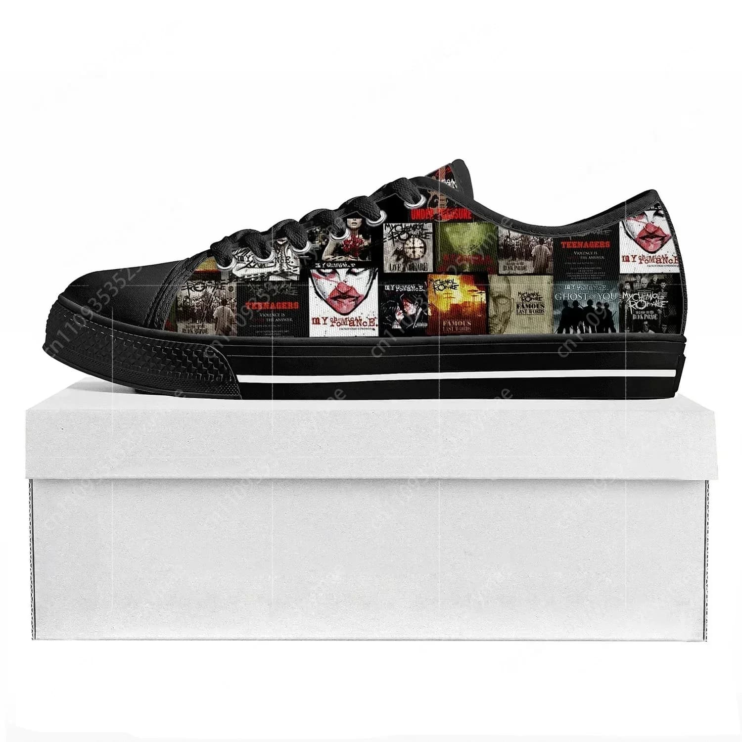 Romance Rock Band Chemical My Fashion Low Top Sneakers da uomo, da donna, da adolescente, in tela, scarpe da coppia, scarpe personalizzate