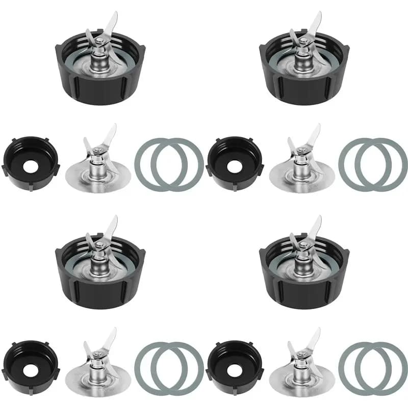 【HOME TOOL】4 lame per frullatore Oster Osterizer con fondo del contenitore del frullatore e lama Fusion a 4 punte 4961 e 8 guarnizioni in gomma O-Ring