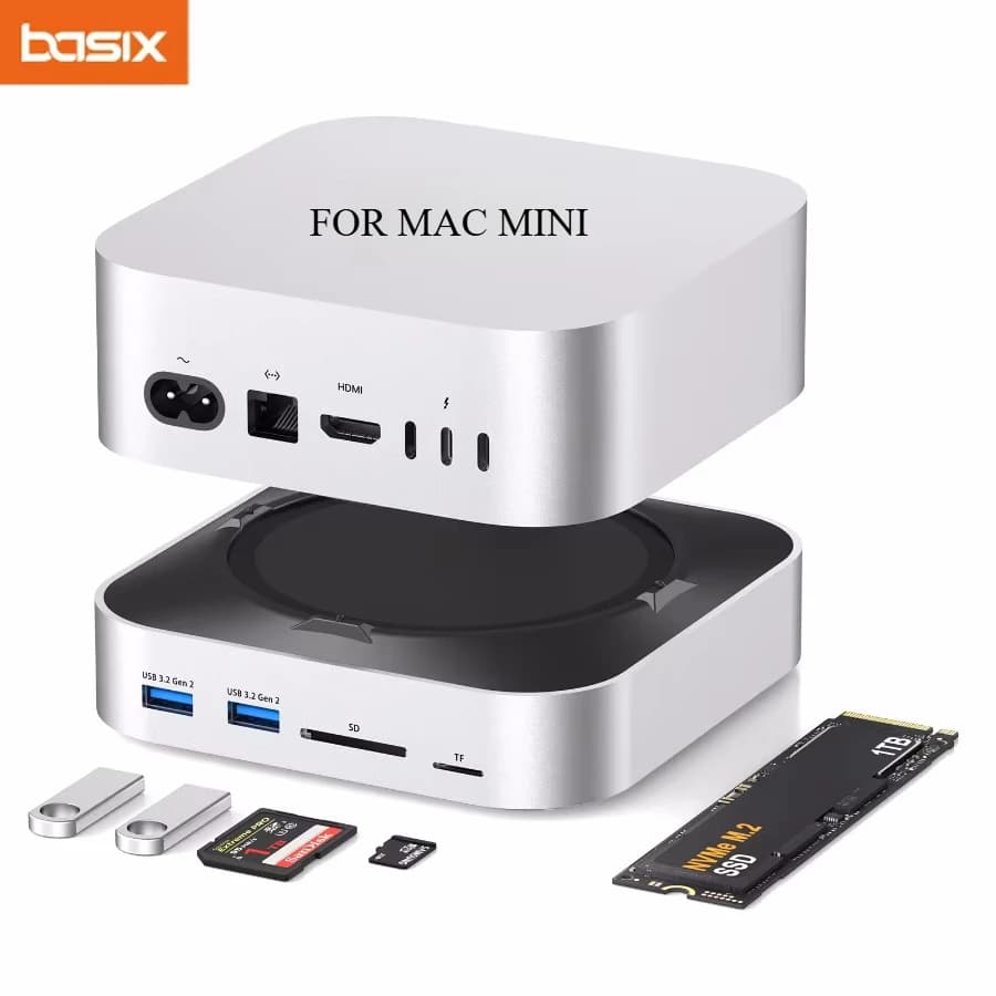 USB C Hub for Docking Station Mac Mini M4 from Type C to DP M.2 NVMe Slot SSD 10 Gbps Dock SD and TF card reader and included support