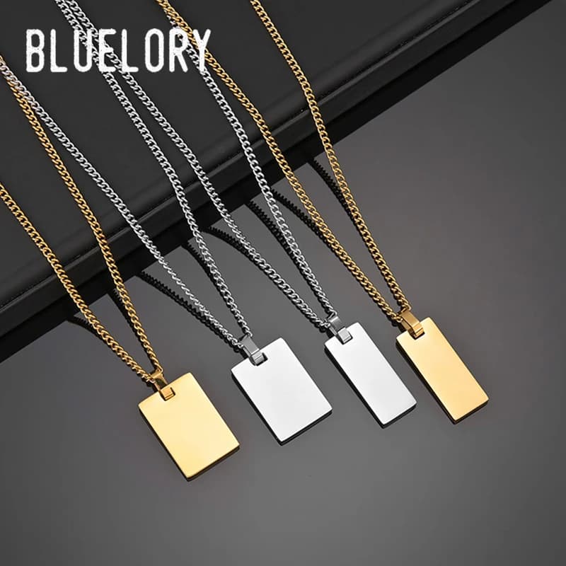 Custom Necklaces for Couples Name ID Bar Stainless Steel For Lovers Women Men Laser Engraved Names Anniversary Gift