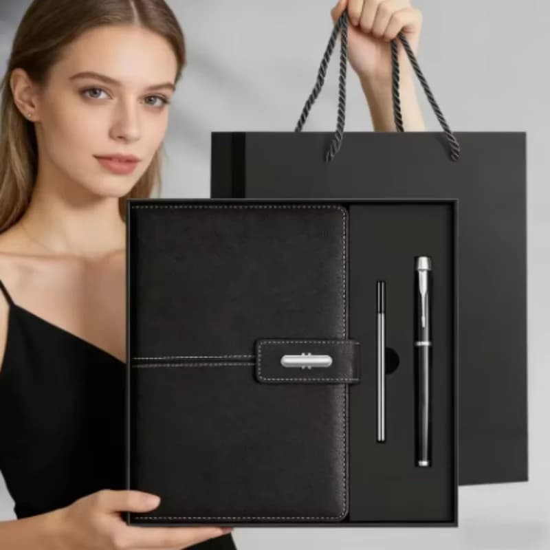 High-End Elegant Business Notebook in Gift Box with Pen Insert - Leather Journal for Office Use And Enterprise Gifts