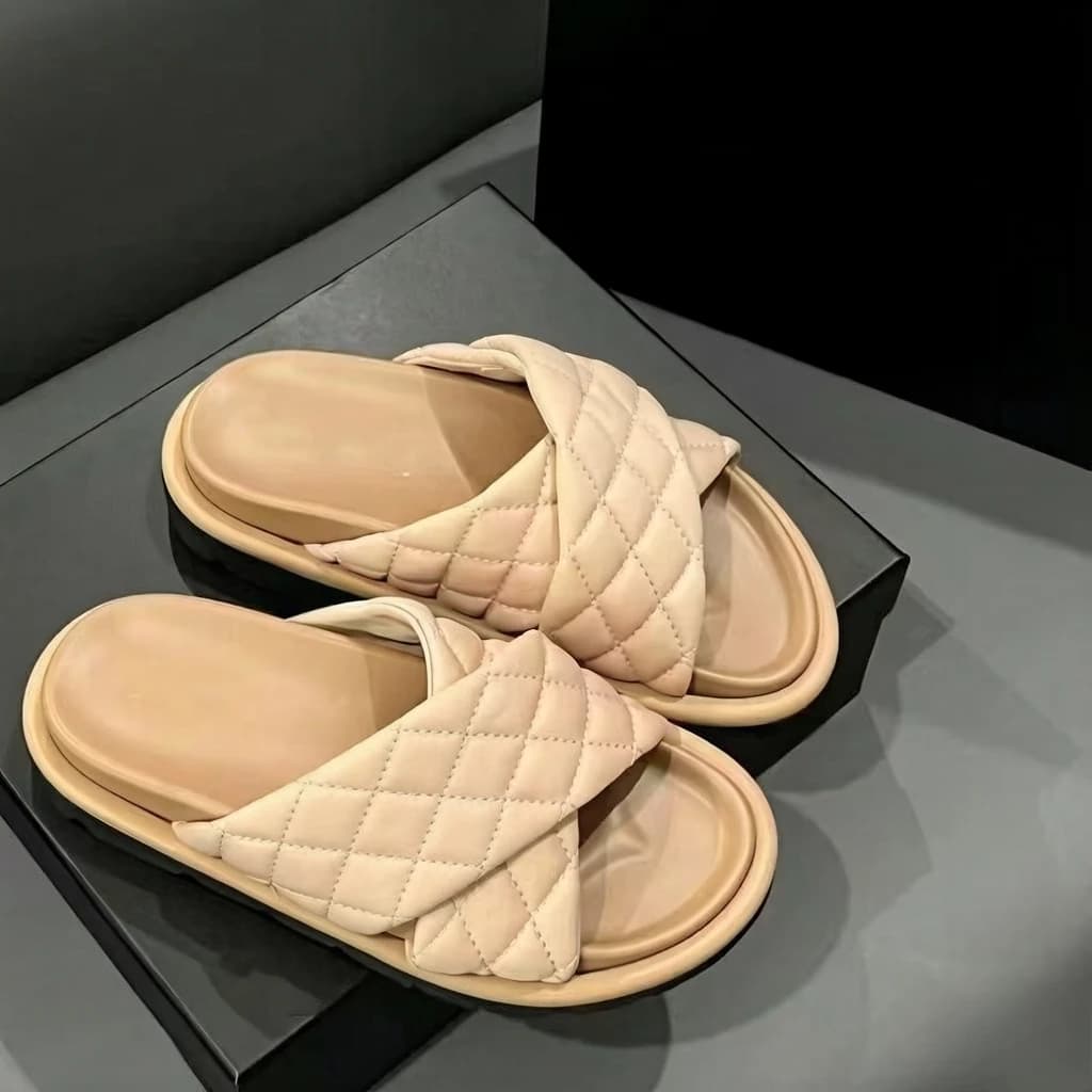 Sandali da donna trapuntati con strass e velcro, ciabatte con plateau e cinturino incrociato, pantofole casual piatte a fascia singola. Consegna Veloce e Gratuita