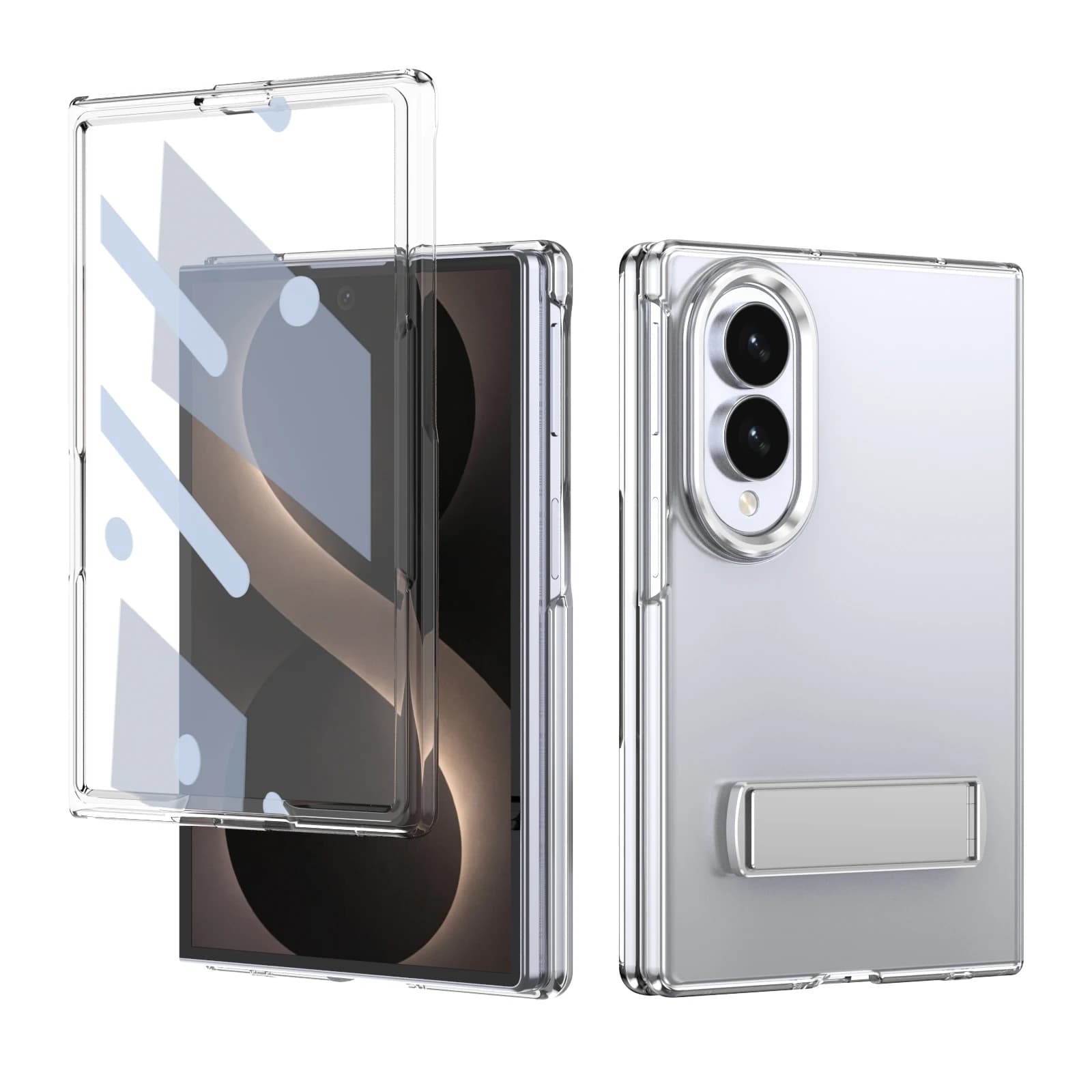 Transparent Phone Case For Samsung Galaxy Z Fold 7 6 5 4 8 Ultra with Shell Film Electroplating Magnetic Protective Stand Cover