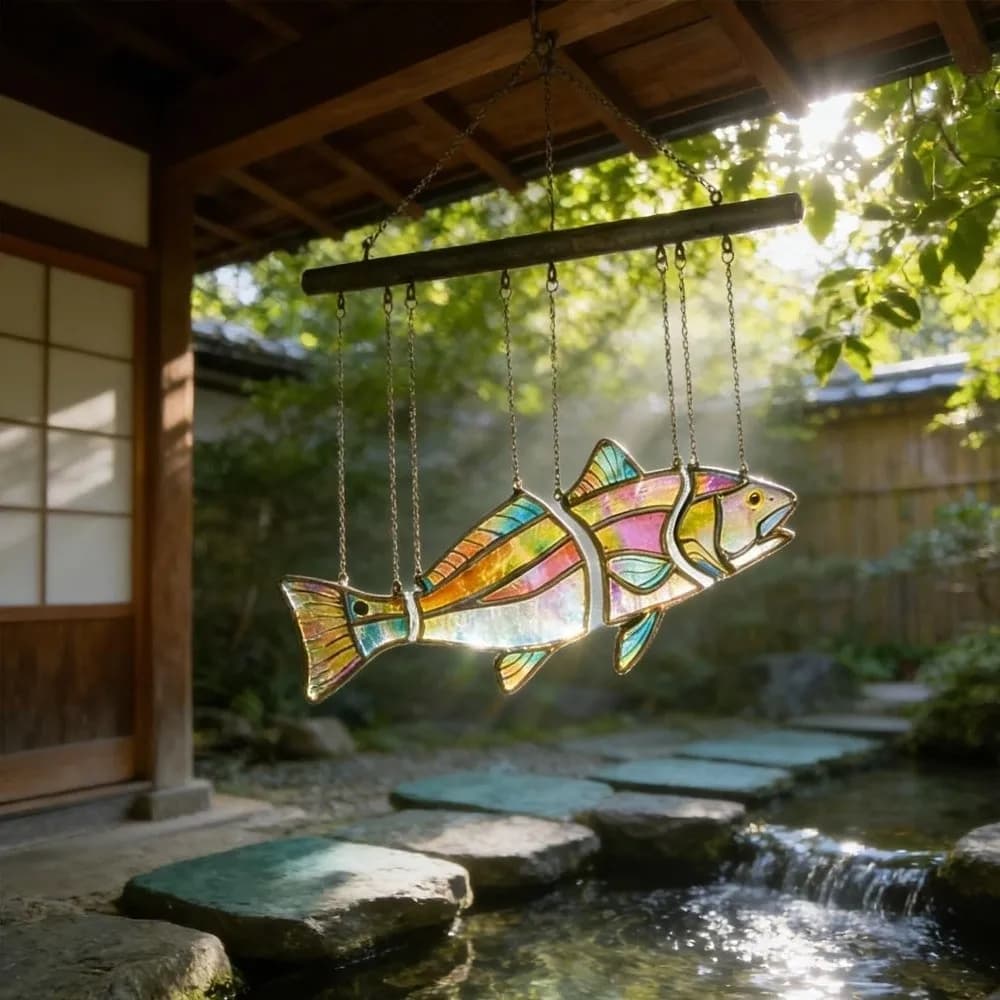 Hand-Painted Acrylic Fish Wind Chime Clear Vivid Not Fade Fish Hanging Ornament Brilliant Colors Fishing Lover Themed