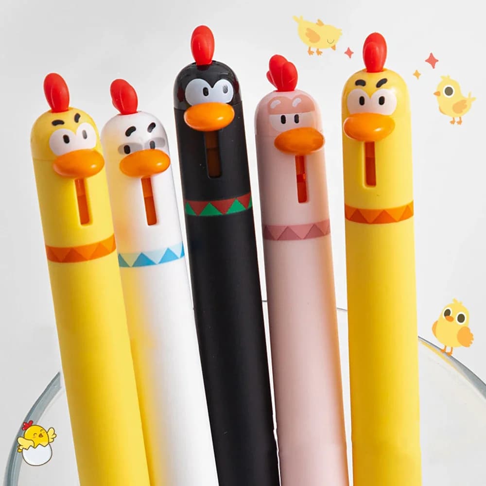 4pcs Duck and Chicken Creative Rotating Gel Pens, 0.5mm Black Writing Pens, Office Supplies, Small Gifts