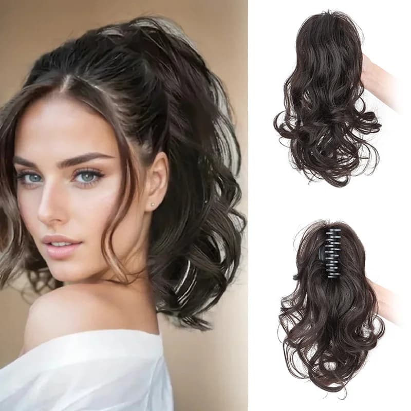 Clip per artiglio coda di cavallo sintetica da 12 pollici Estensioni coda di cavallo Coda di cavallo corta riccia da donna Clip per capelli bionda marrone nero per le donne