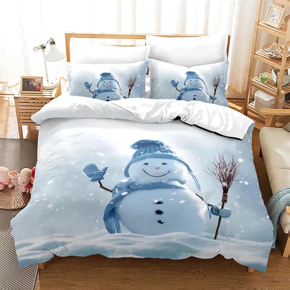 Set copripiumino natalizio King Queen Full Size Tema invernale Modello pupazzo di neve Copripiumino in poliestere per regalo festival per bambini