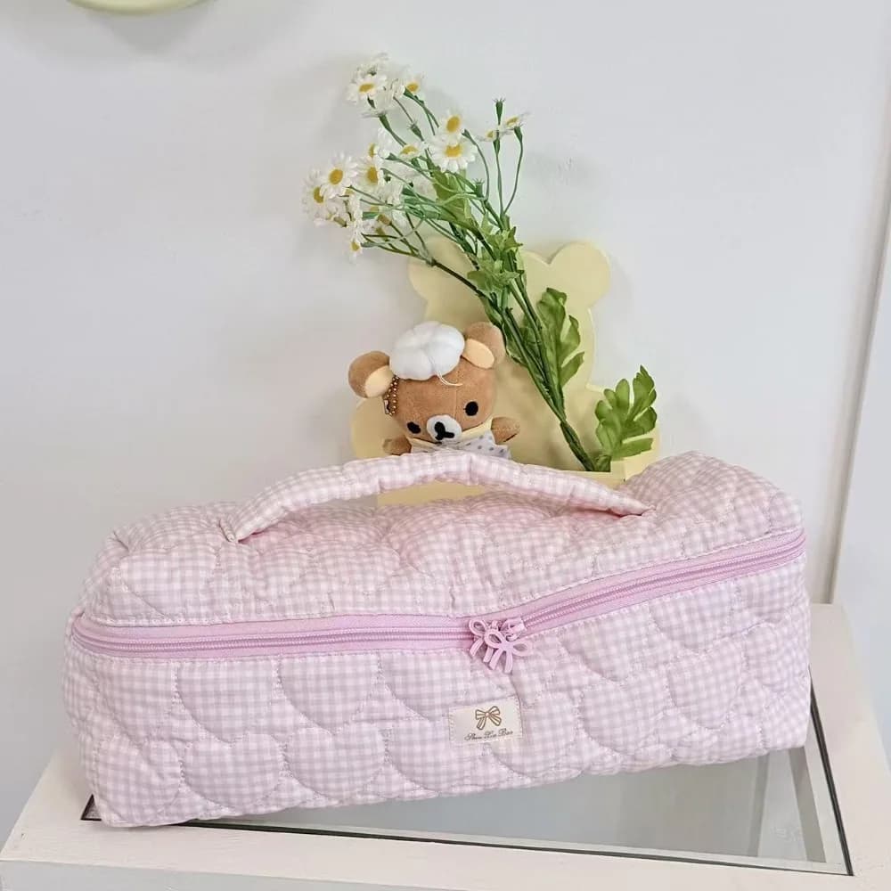 Plaid Quilted Hair Dryer Storage Bag Large Capacity Travel Organizer for Curling Iron Straightener Portable Cosmetic Case Handle