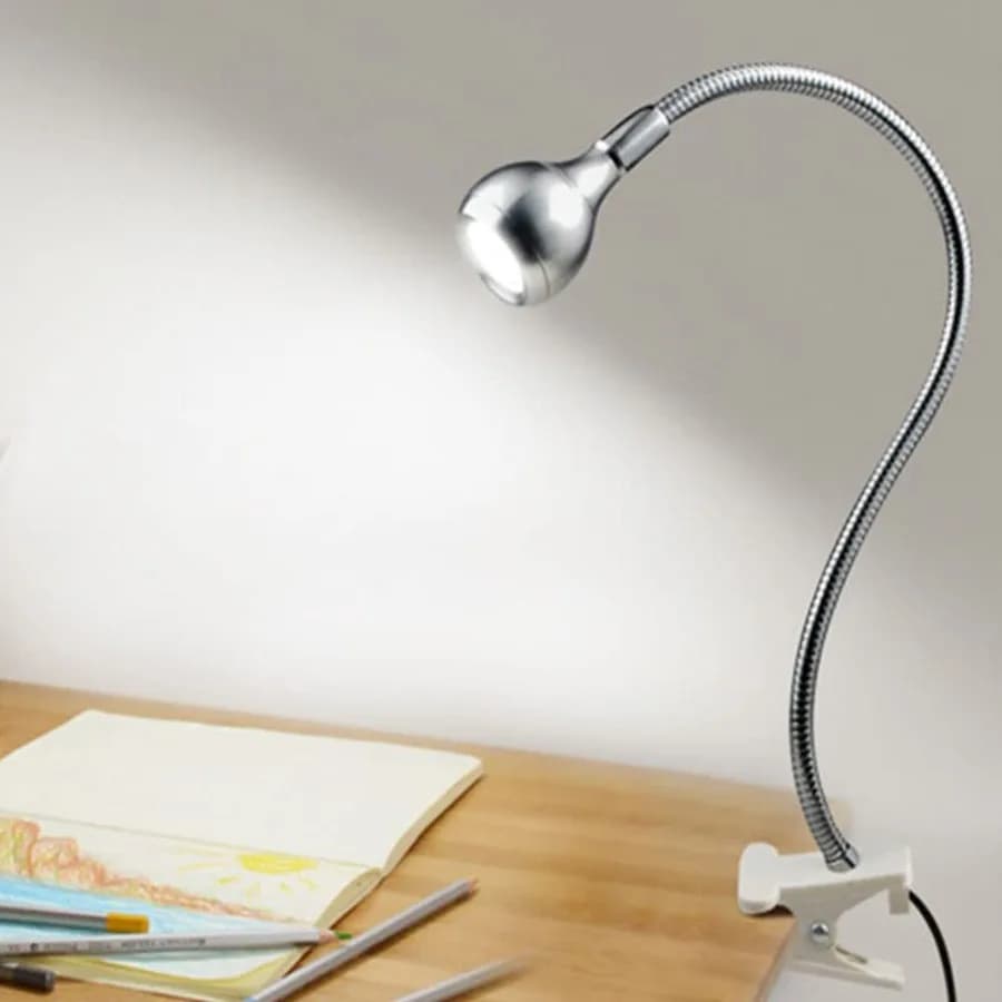 Lampada da scrivania a LED con clip, 360 ° Lampada da lettura flessibile con morsetto, luce da lavoro portatile alimentata tramite USB con morsetto, notturna