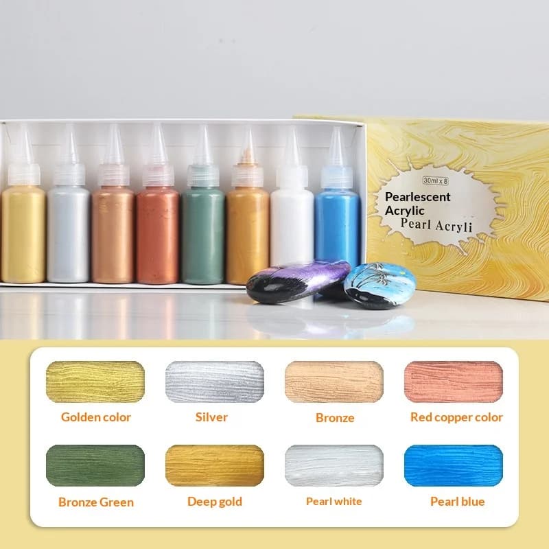8-color 30ml Pearlescent Metallic Acrylic Pigment Set Students Painting Graffiti Stone Wall Painting Acrylic Paint Art Supplies
