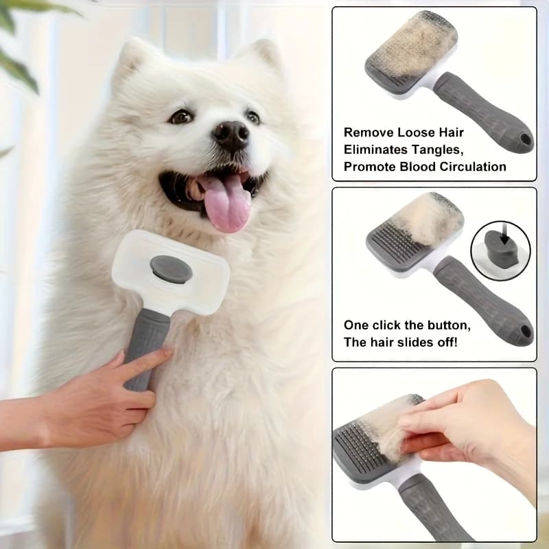 Spazzola autopulente per la toelettatura di cani e gatti, rimozione del pelo con un clic, strumento estivo per il controllo della perdita di pelo per animali a pelo lungo/corto