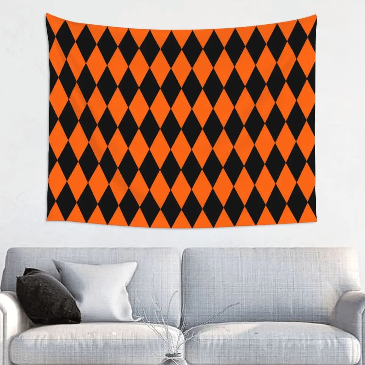 Orange Black Harlequin Diamond Halloween Tapestry Wall Hanging Hippie Tapestries Bohemian Wall Blanket Wall Decor Yoga Mat