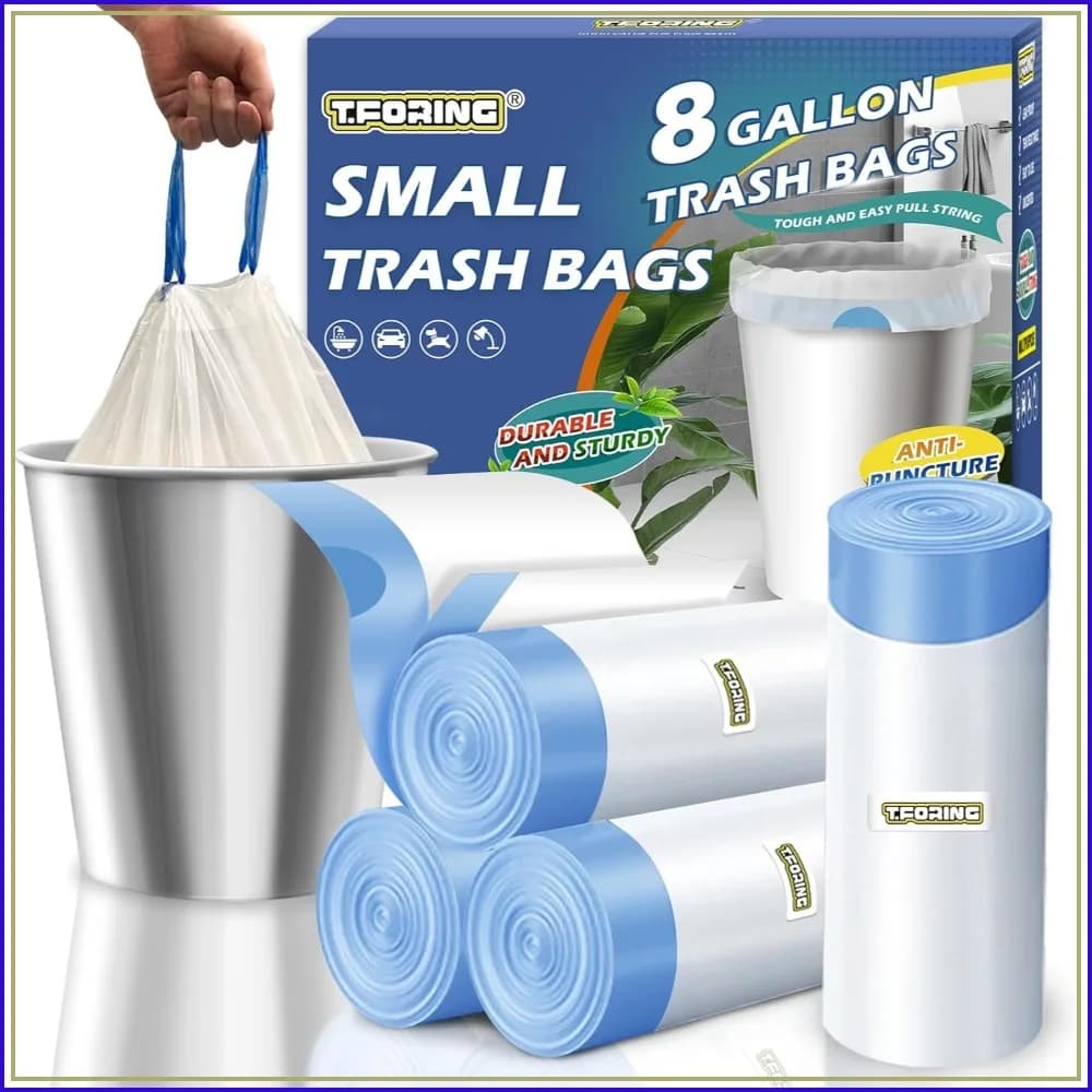 Medium 8 Gallon Drawstring Trash Bags, 1.2 Mil, Unscented, 100 Count, Leakproof & Tear-Resistant, Fit 23-30L Wastebaskets, White